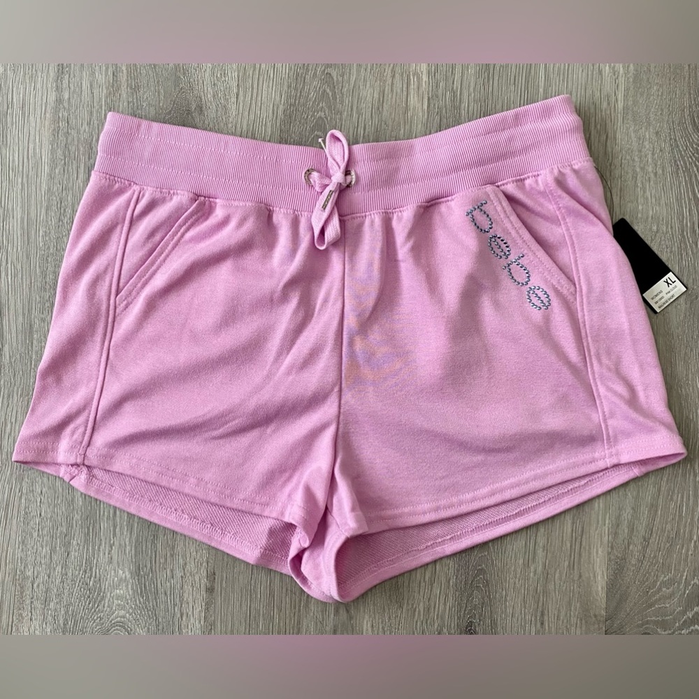 Bebe Pink Nailhead Logo Drawstring Shorts Size XL